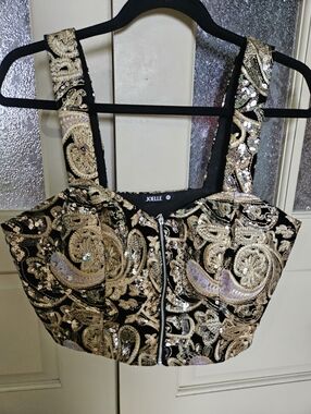 Black & Gold Sequin Crop Top